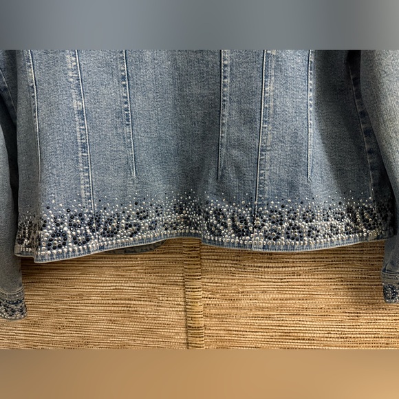 Christine Alexander Rhinestone Bling Blue Denim Jean Jacket Women Size Large - Picture 11 of 13